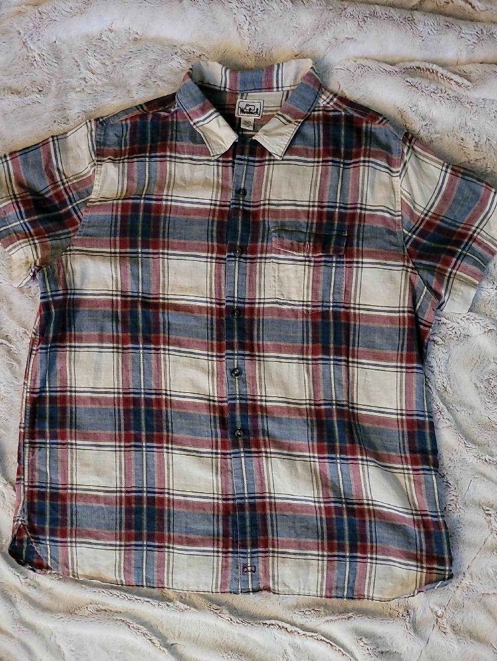 Woolrich Short-Sleeve Plaid Button-Down Shirt - Red & Blue